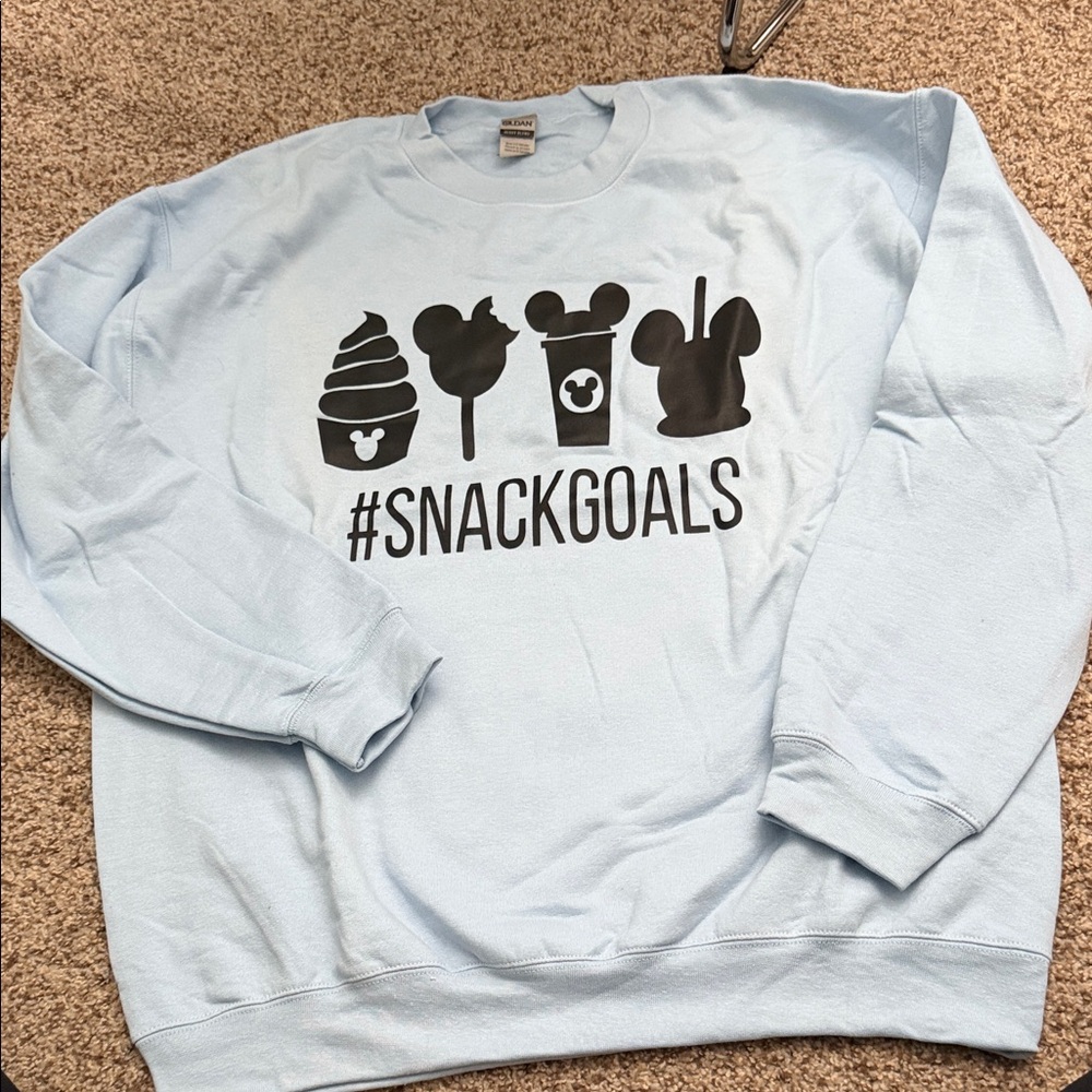 Gildan Light Blue Crewneck Sweatshirt with Black SnackGoals Graphic